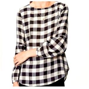 Loft Checkered plaid blouse top size M workwear classic black white buttons up